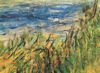 De oevers van de Seine bij Champrosay, detail van het water en gras in het midden van het schilderij, 1876 (detail) door Pierre Auguste Renoir